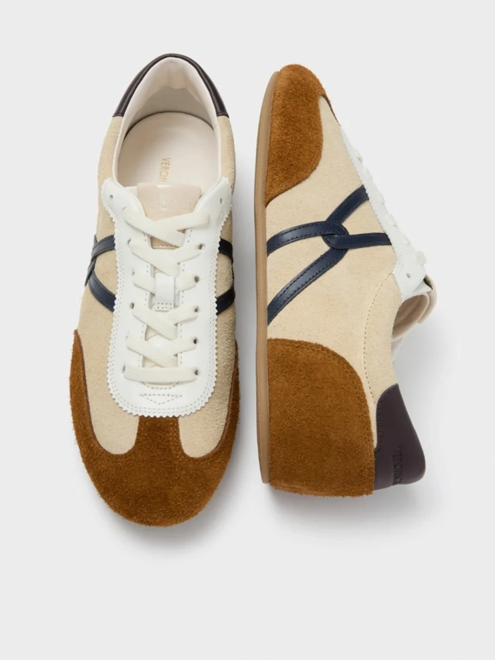 Veronica Beard Beige, Brown & Navy Suede Sneakers